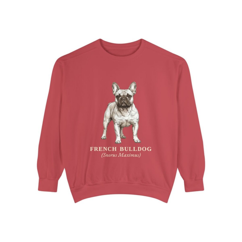 French Bulldog Latin Sweatshirt, Crimson, front view