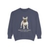 French Bulldog Latin Sweatshirt, Denim, front view