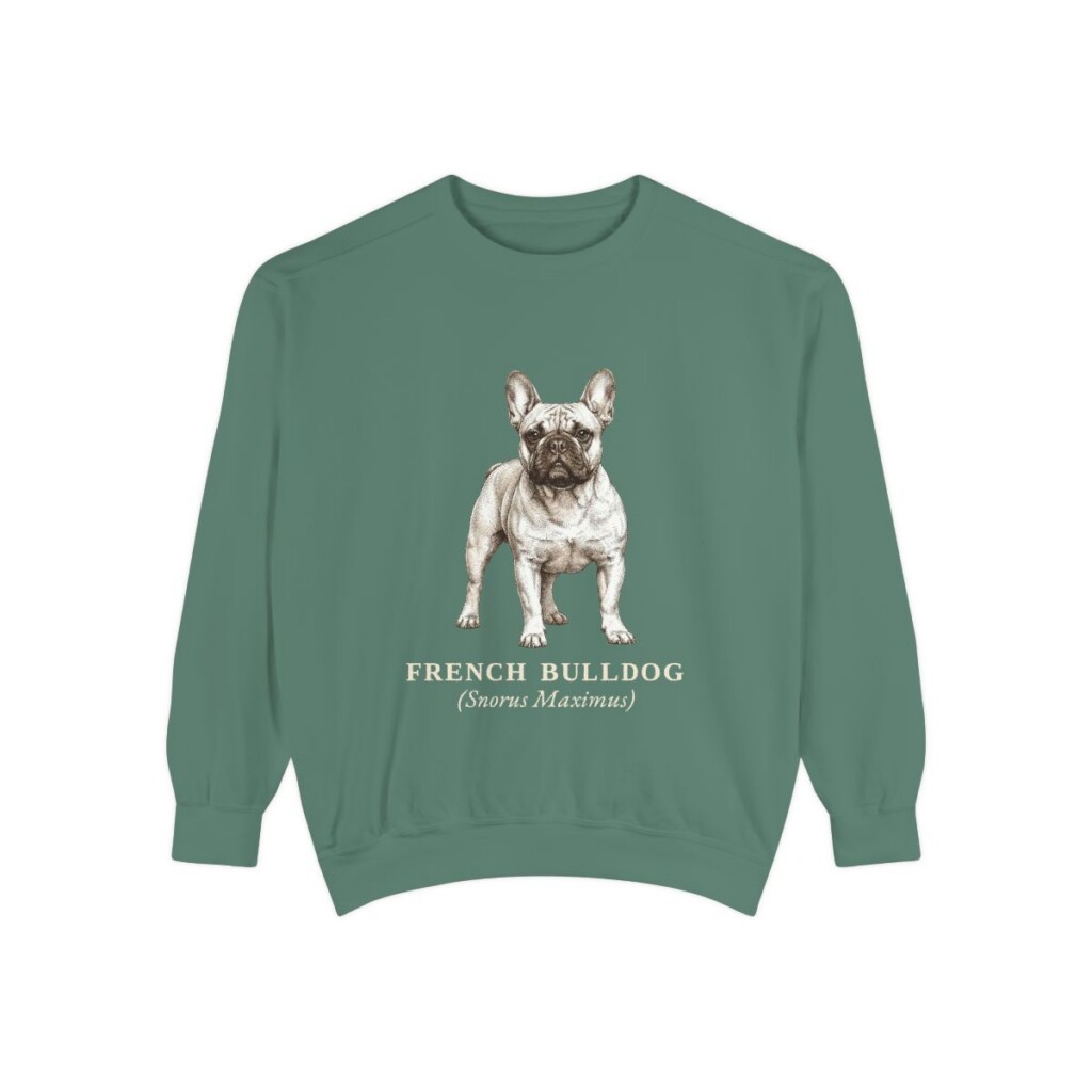 French Bulldog Latin Sweatshirt, Light Green, front view