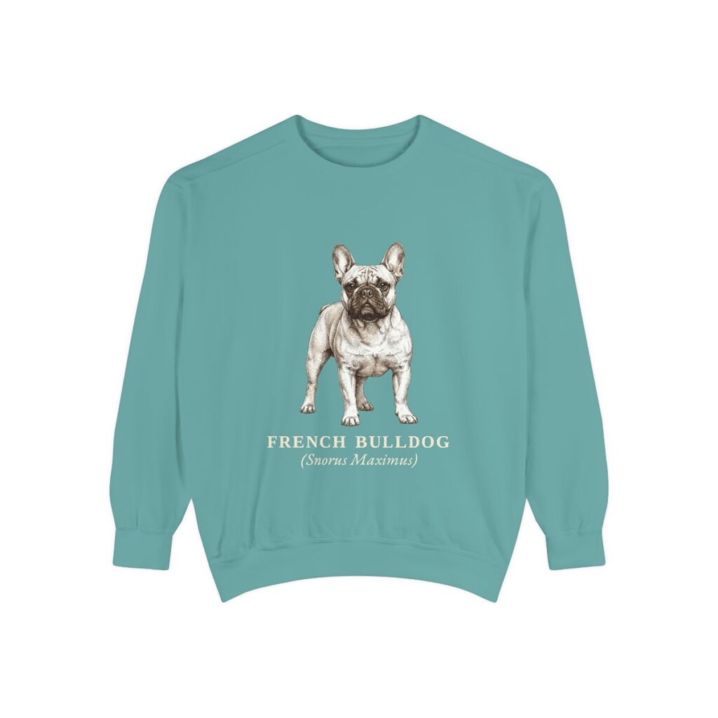 French Bulldog Latin Sweatshirt, Seafoam, front view