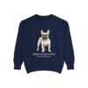French Bulldog Latin Sweatshirt, True Navy, front view