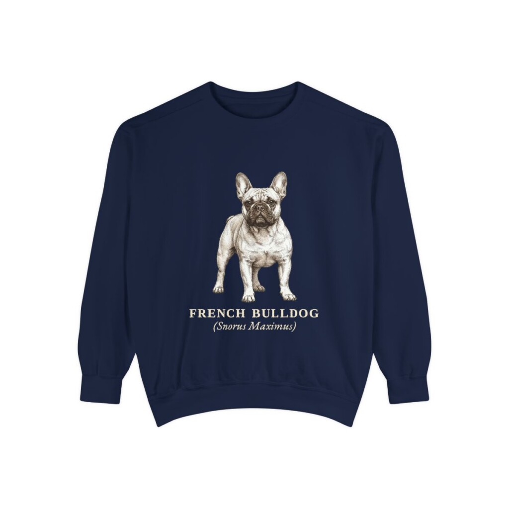 French Bulldog Latin Sweatshirt, True Navy, front view