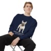 French Bulldog Latin Sweatshirt, True Navy, person 1 context