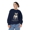 French Bulldog Latin Sweatshirt, True Navy, person 2 front