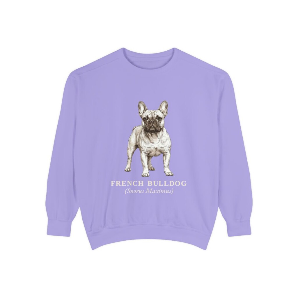 French Bulldog Latin Sweatshirt, Violet, front view