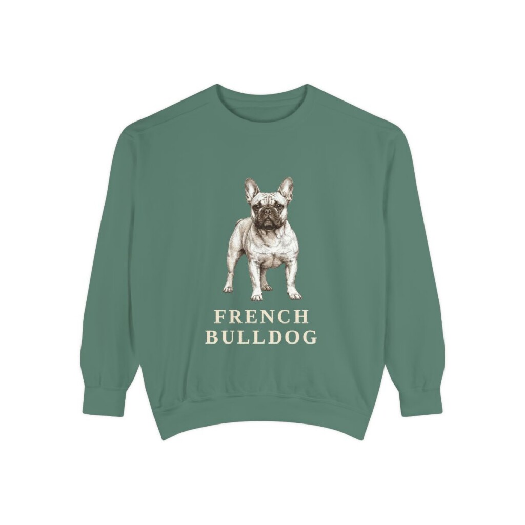 french-bulldog-sweatshirt-light-green French Bulldog Sweatshirt, Light Green, front view