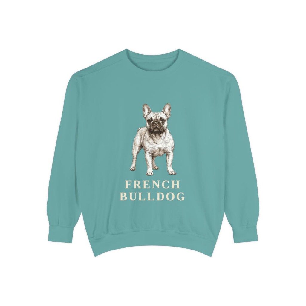 french-bulldog-sweatshirt-seafoam French Bulldog Sweatshirt, Seafoam, front view