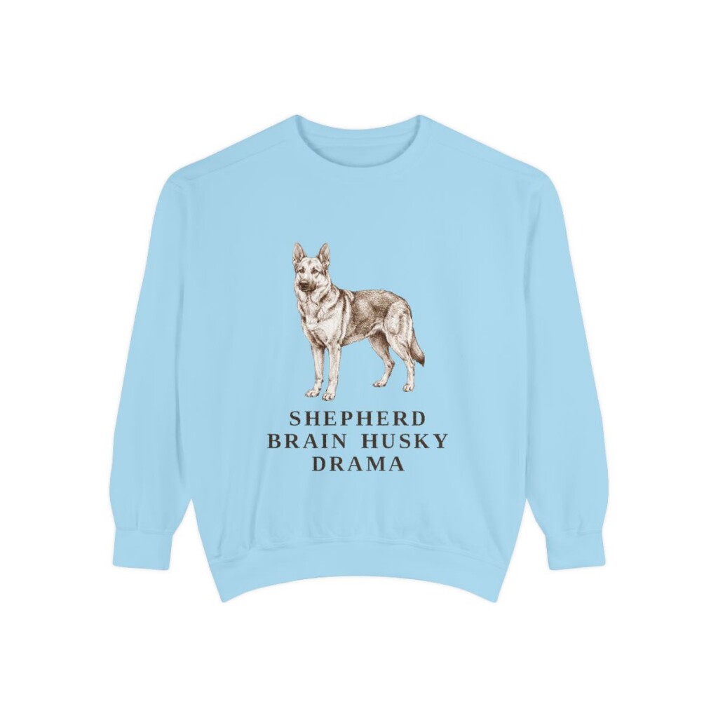 Gerberian Shepsky Humor Sweatshirt, Chambray, front view