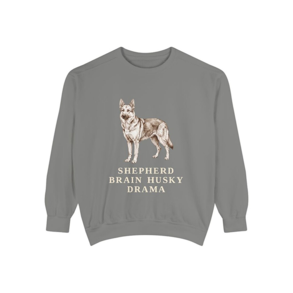 Gerberian Shepsky Humor Sweatshirt, Grey, front view