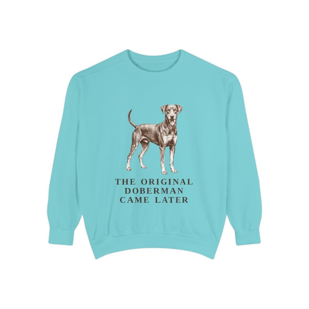 German Pinscher Humor Sweatshirt, Chalky Mint, front view