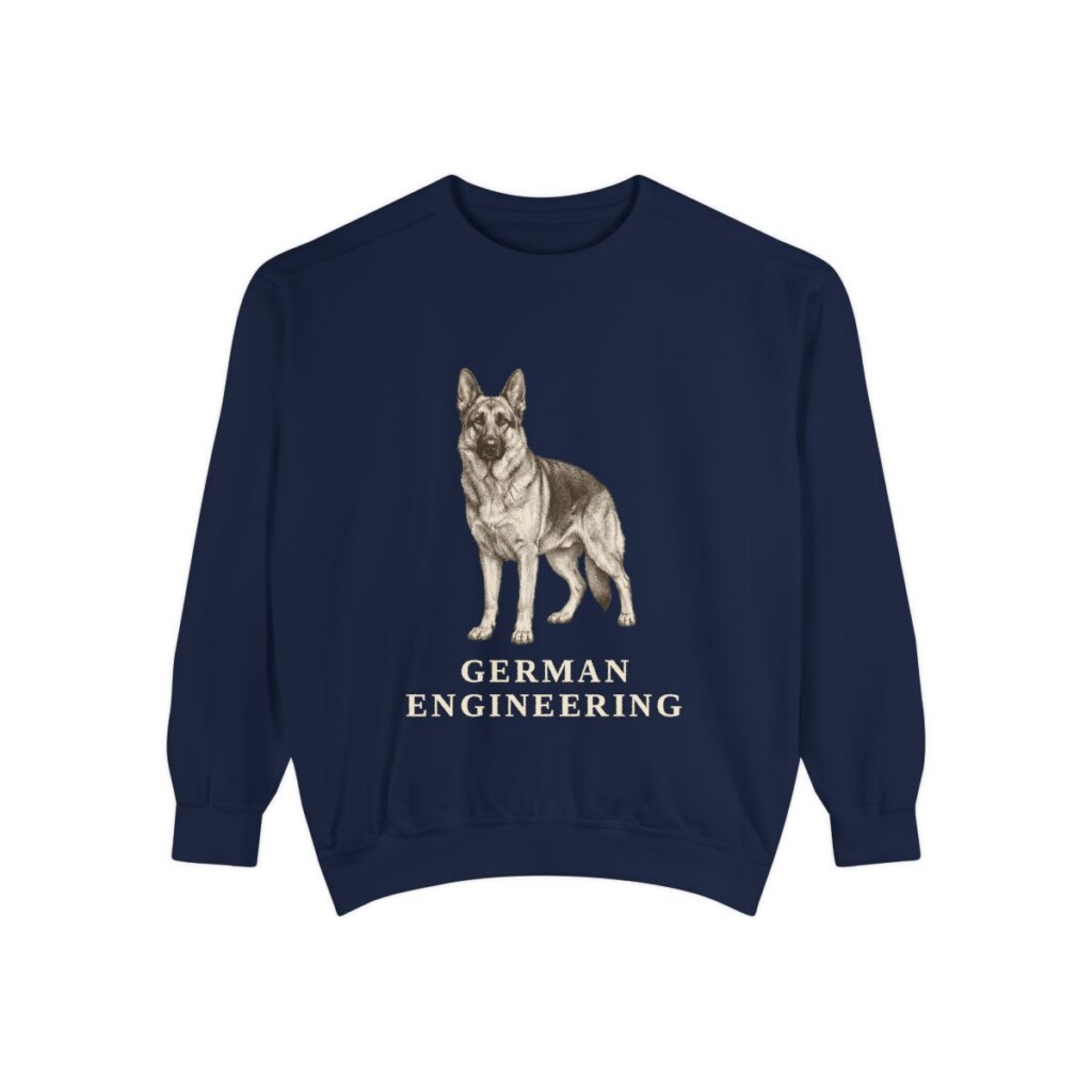 German Shepherd Humor Sweatshirt, True Navy, front view