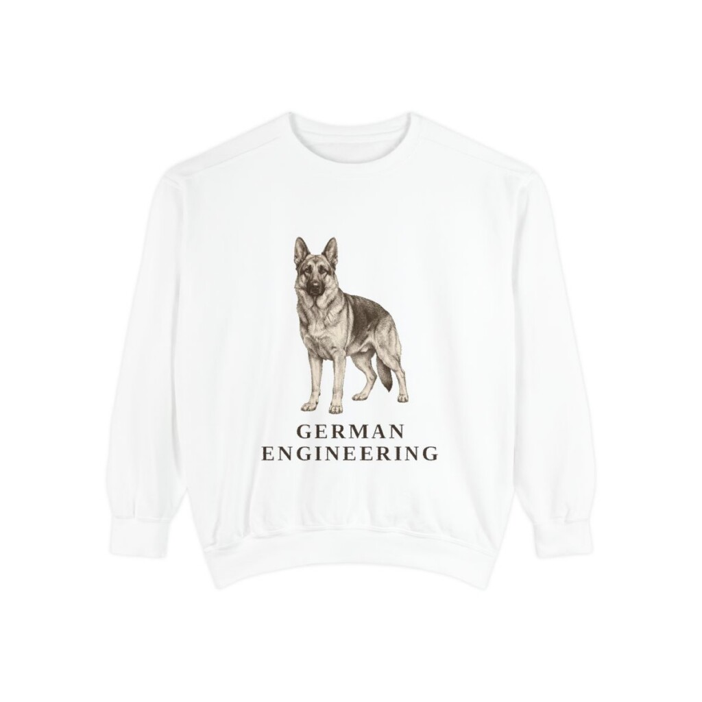 German Shepherd Humor Sweatshirt, White, front view