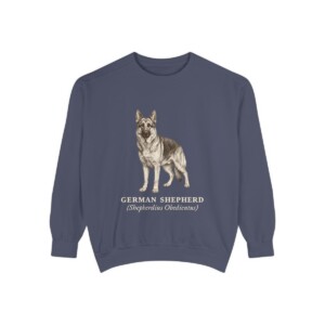 German Shepherd Latin Sweatshirt, Denim, front view