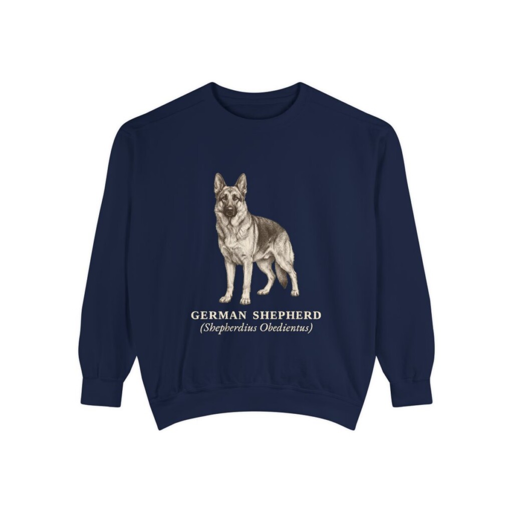 German Shepherd Latin Sweatshirt, True Navy, front view