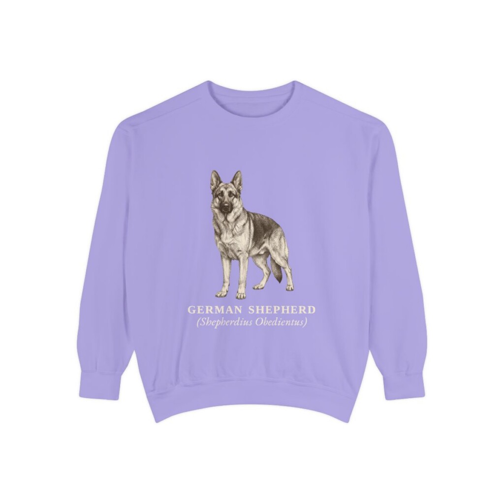 German Shepherd Latin Sweatshirt, Violet, front view
