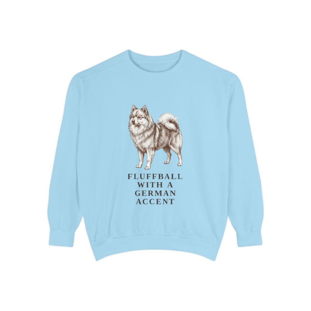 german-spitz-sweatshirt-humor-chambray German Spitz Humor Sweatshirt, Chambray, front view