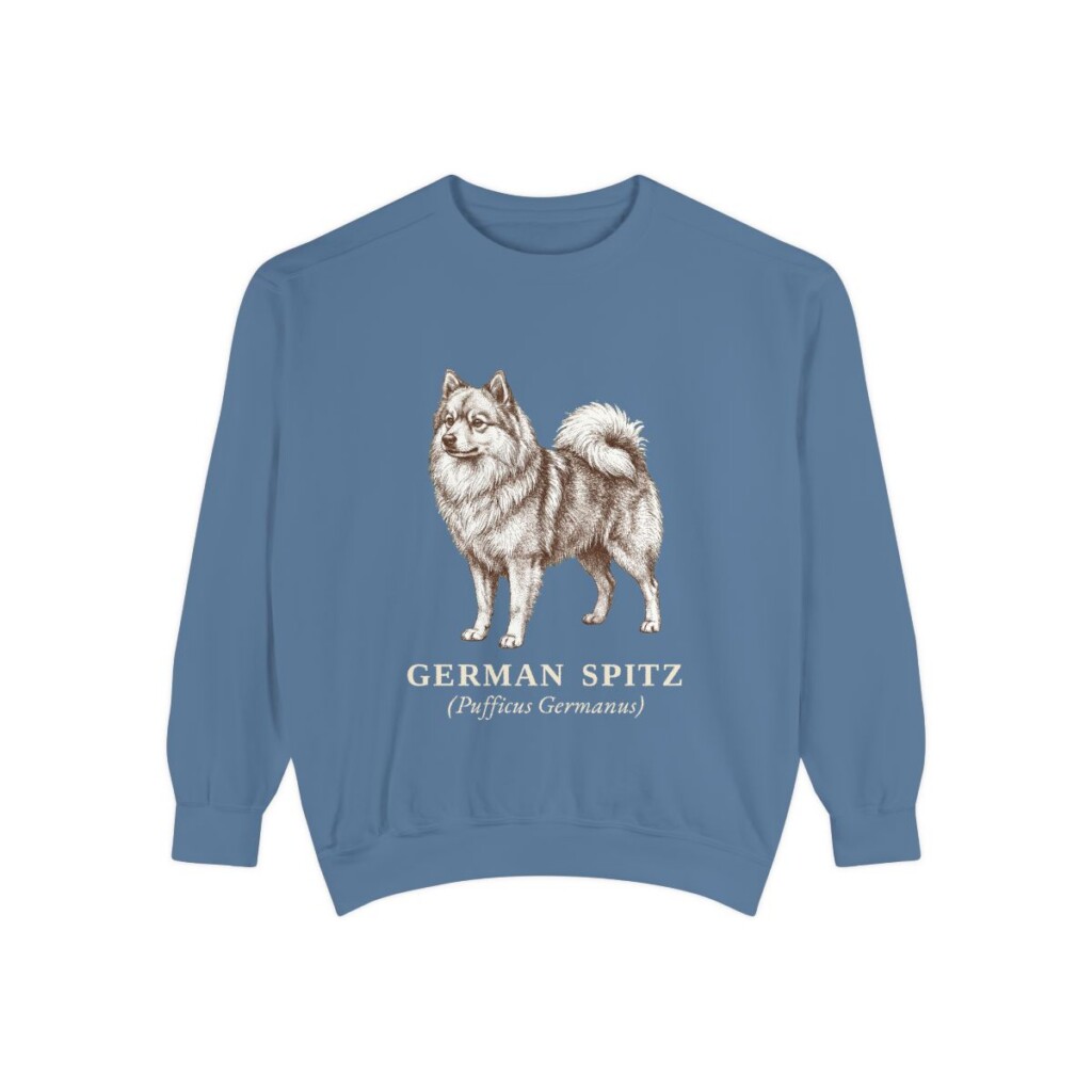 German Spitz Latin Sweatshirt, Blue Jean, front view