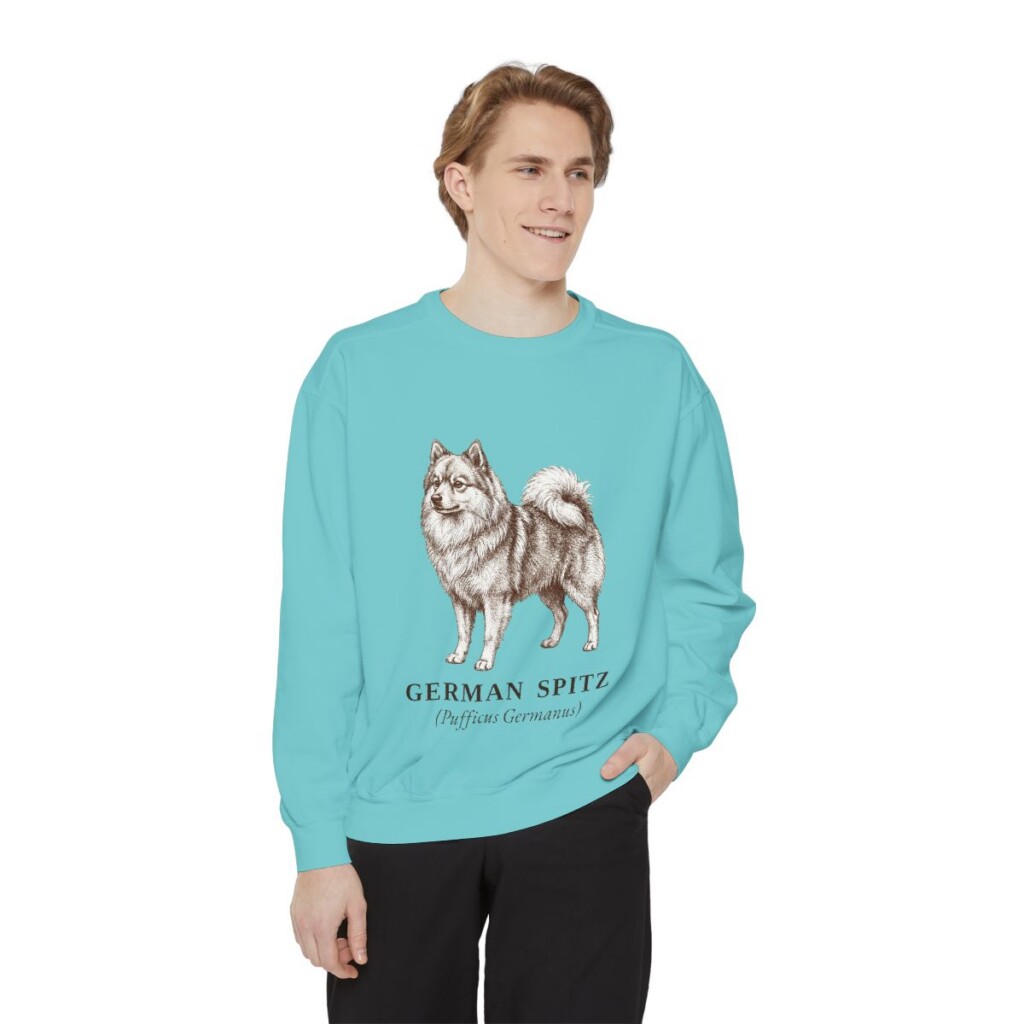 German Spitz Latin Sweatshirt, Chalky Mint, person 1 front