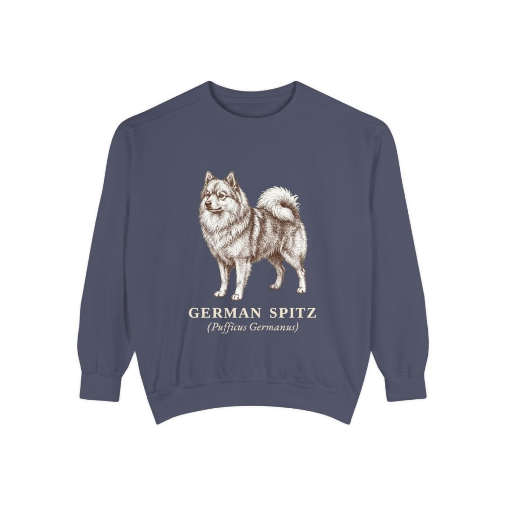 German Spitz Latin Sweatshirt, Denim, front view