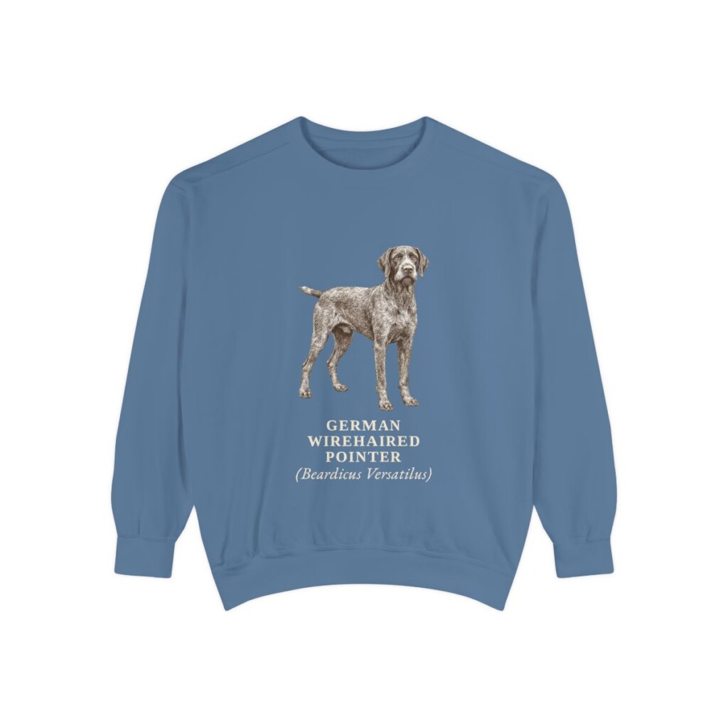 german-wirehaired-pointer-sweatshirt-latin-blue-jean German Wirehaired Pointer Latin Sweatshirt, Blue Jean, front view