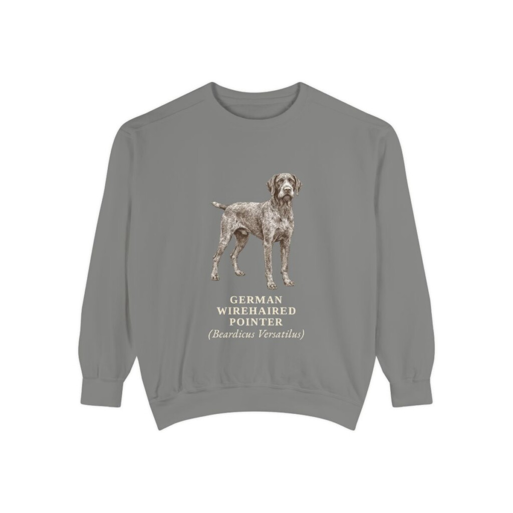 german-wirehaired-pointer-sweatshirt-latin-grey German Wirehaired Pointer Latin Sweatshirt, Grey, front view