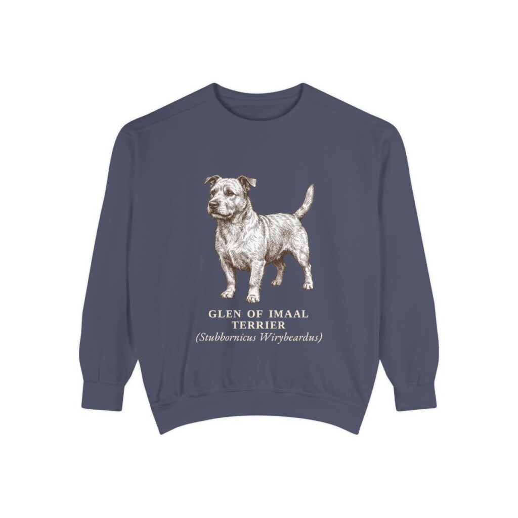 glen-of-imaal-terrier-sweatshirt-latin-denim Glen of Imaal Terrier Latin Sweatshirt, Denim, front view