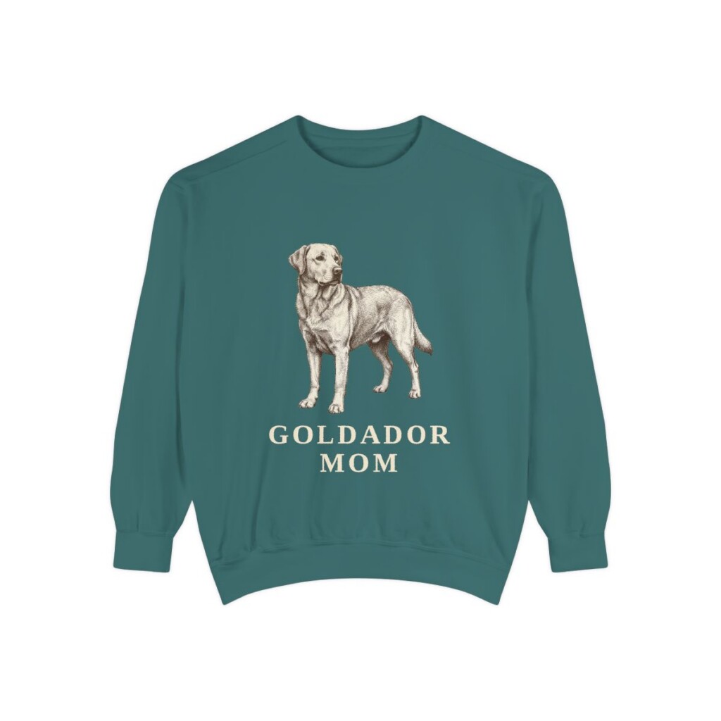 Goldador Mom Sweatshirt, Blue Spruce, front view