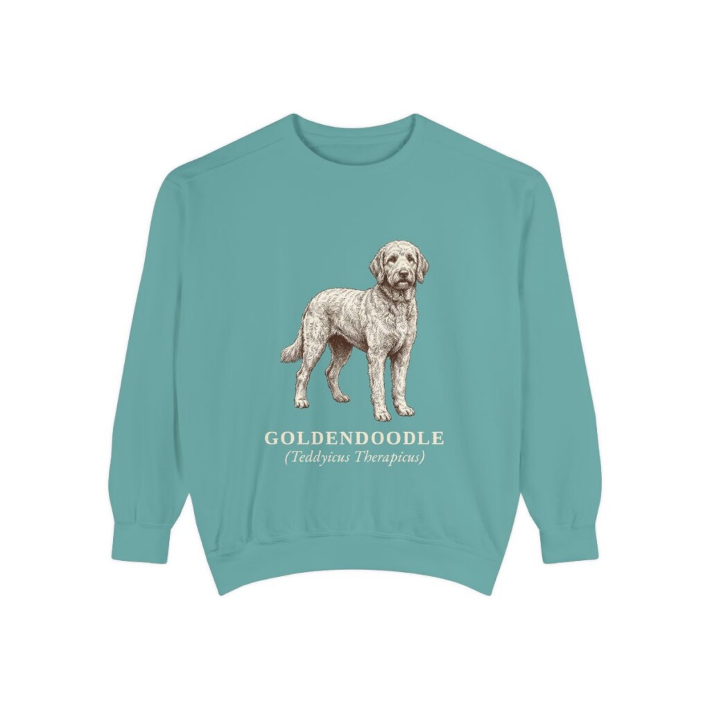 goldendoodle-sweatshirt-latin-seafoam Goldendoodle Latin Sweatshirt, Seafoam, front view