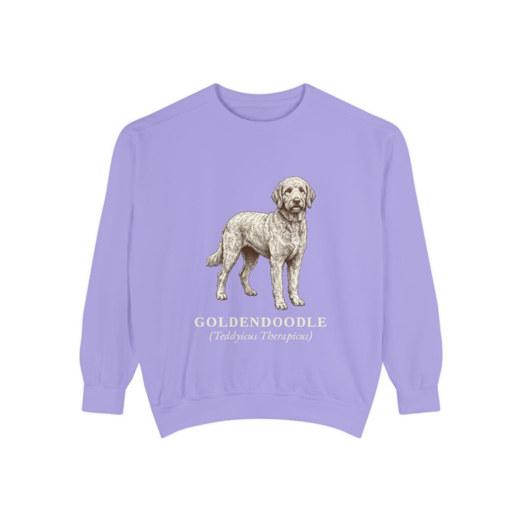 goldendoodle-sweatshirt-latin-violet Goldendoodle Latin Sweatshirt, Violet, front view