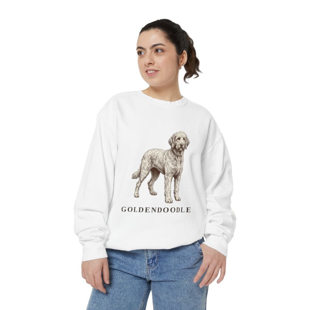 Goldendoodle Sweatshirt, White, person 2 front