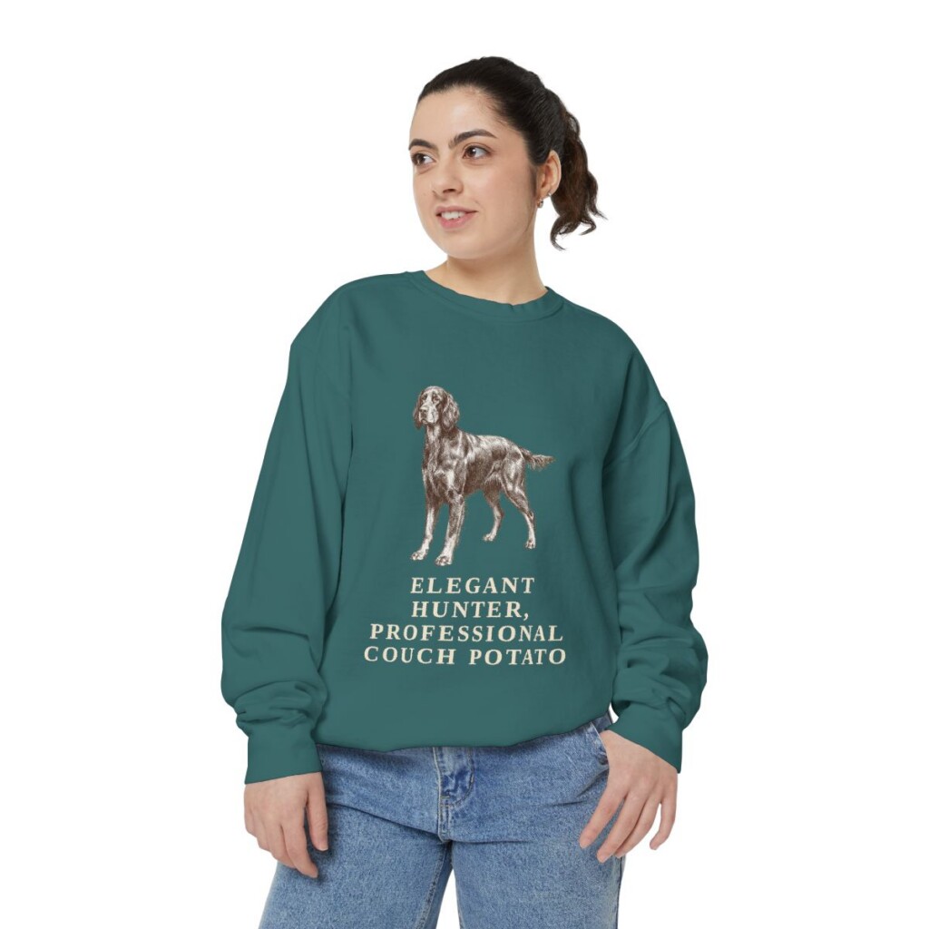 Gordon Setter Humor Sweatshirt, Blue Spruce, person 2 front