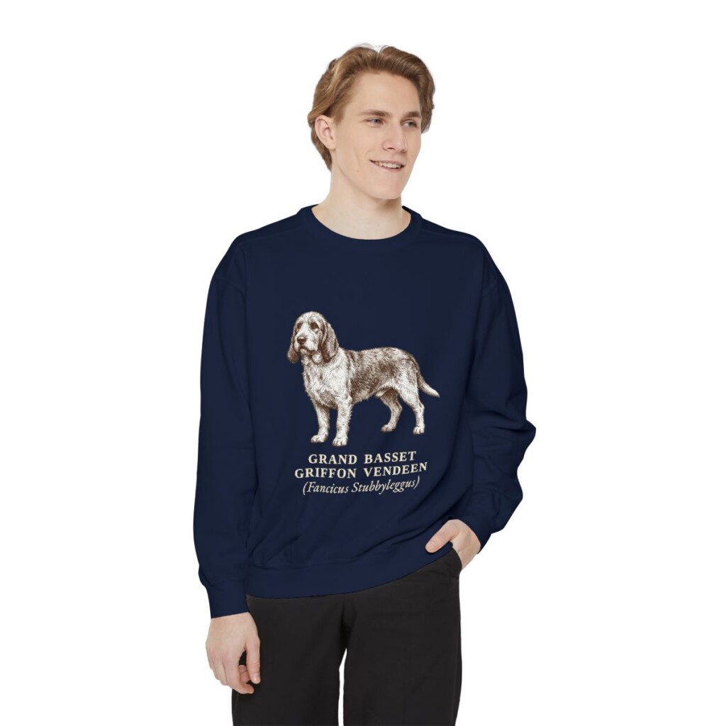 Grand Basset Griffon Vendeen Latin Sweatshirt, True Navy, person 1 front