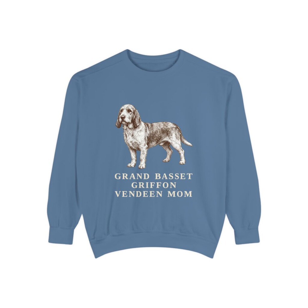 Grand Basset Griffon Vendeen Mom Sweatshirt, Blue Jean, front view