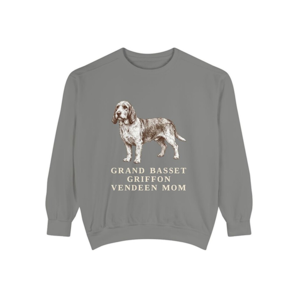 Grand Basset Griffon Vendeen Mom Sweatshirt, Grey, front view