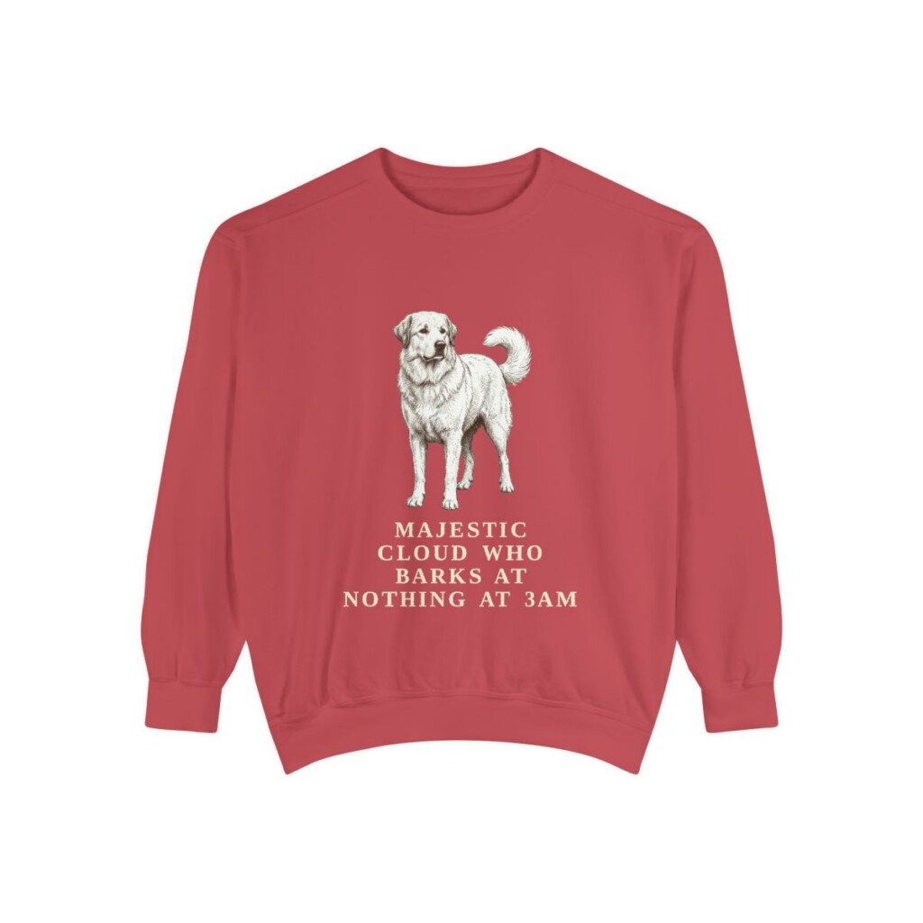 great-pyrenees-sweatshirt-humor-crimson Great Pyrenees Humor Sweatshirt, Crimson, front view