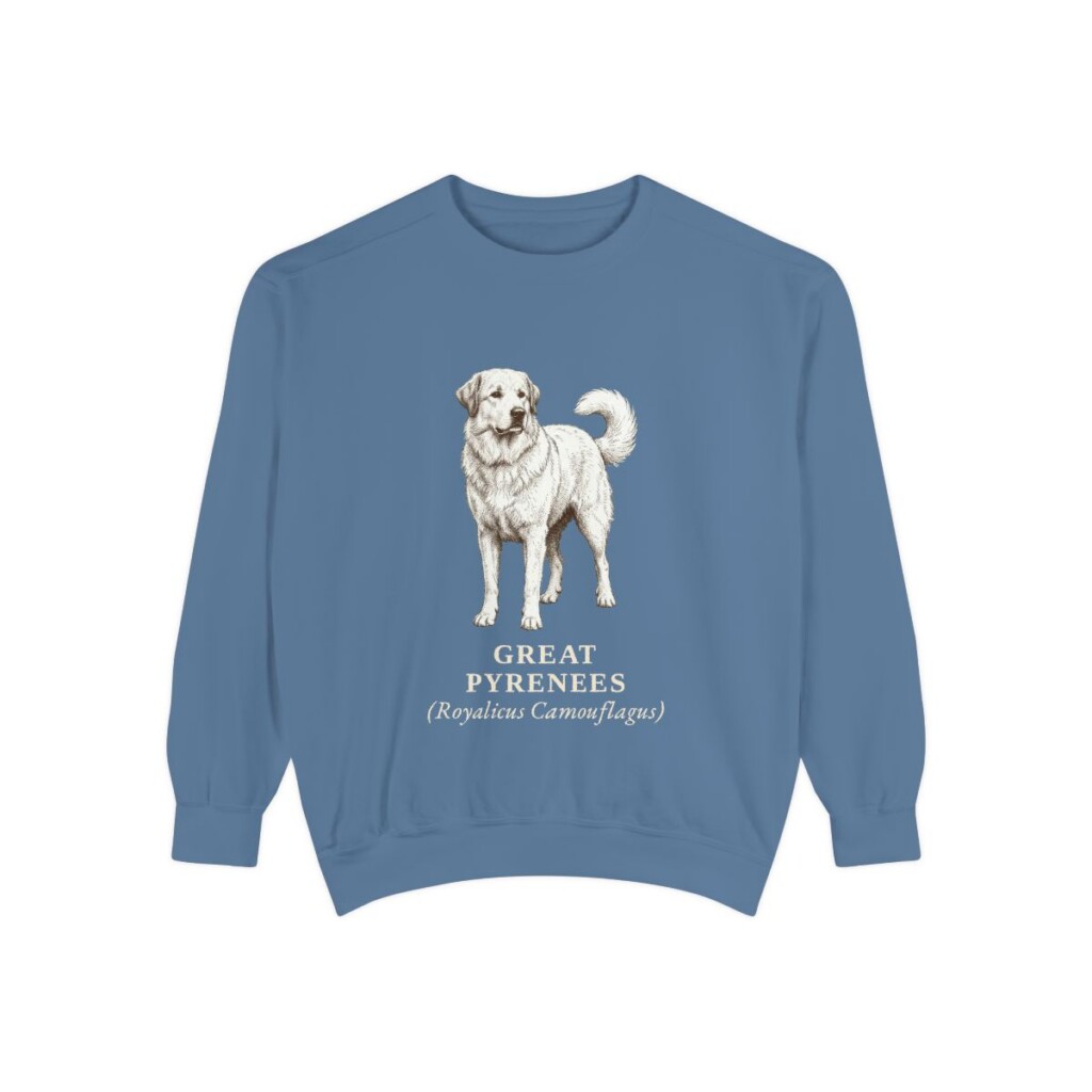 Great Pyrenees Latin Sweatshirt, Blue Jean, front view