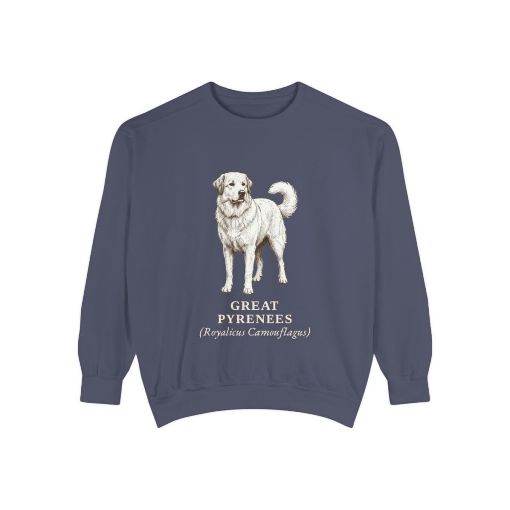 Great Pyrenees Latin Sweatshirt, Denim, front view