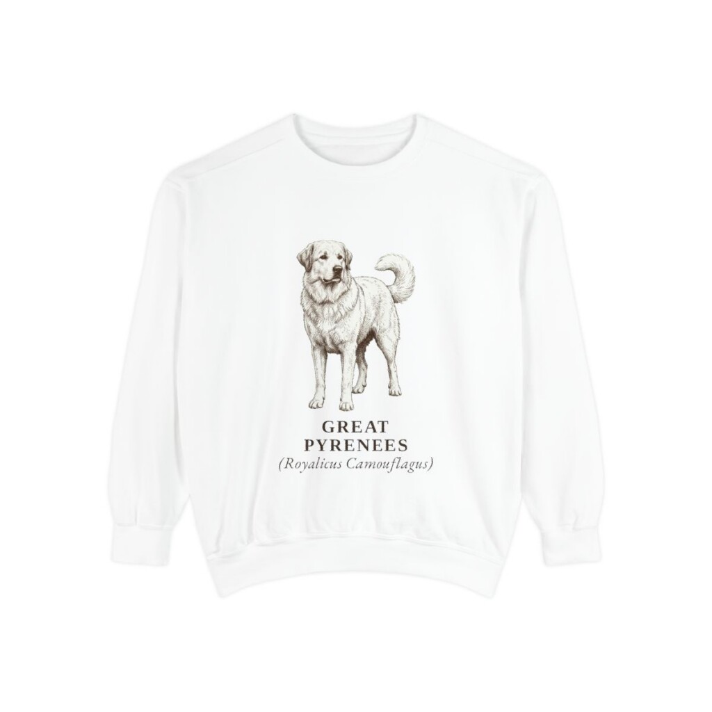 Great Pyrenees Latin Sweatshirt, White, front view