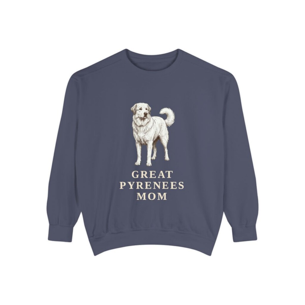 great-pyrenees-sweatshirt-mom-denim Great Pyrenees Mom Sweatshirt, Denim, front view