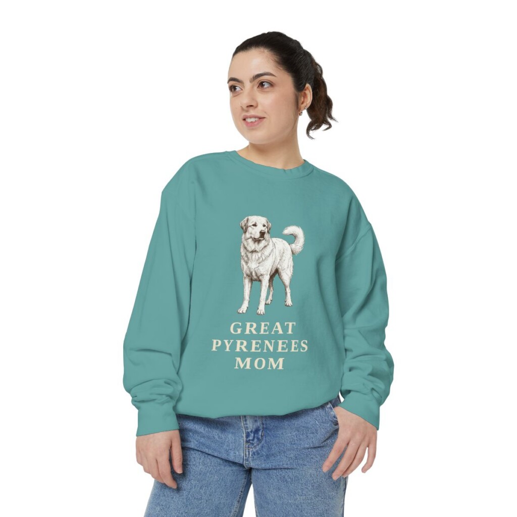 great-pyrenees-sweatshirt-mom-seafoam-person-2-front Great Pyrenees Mom Sweatshirt, Seafoam, person 2 front