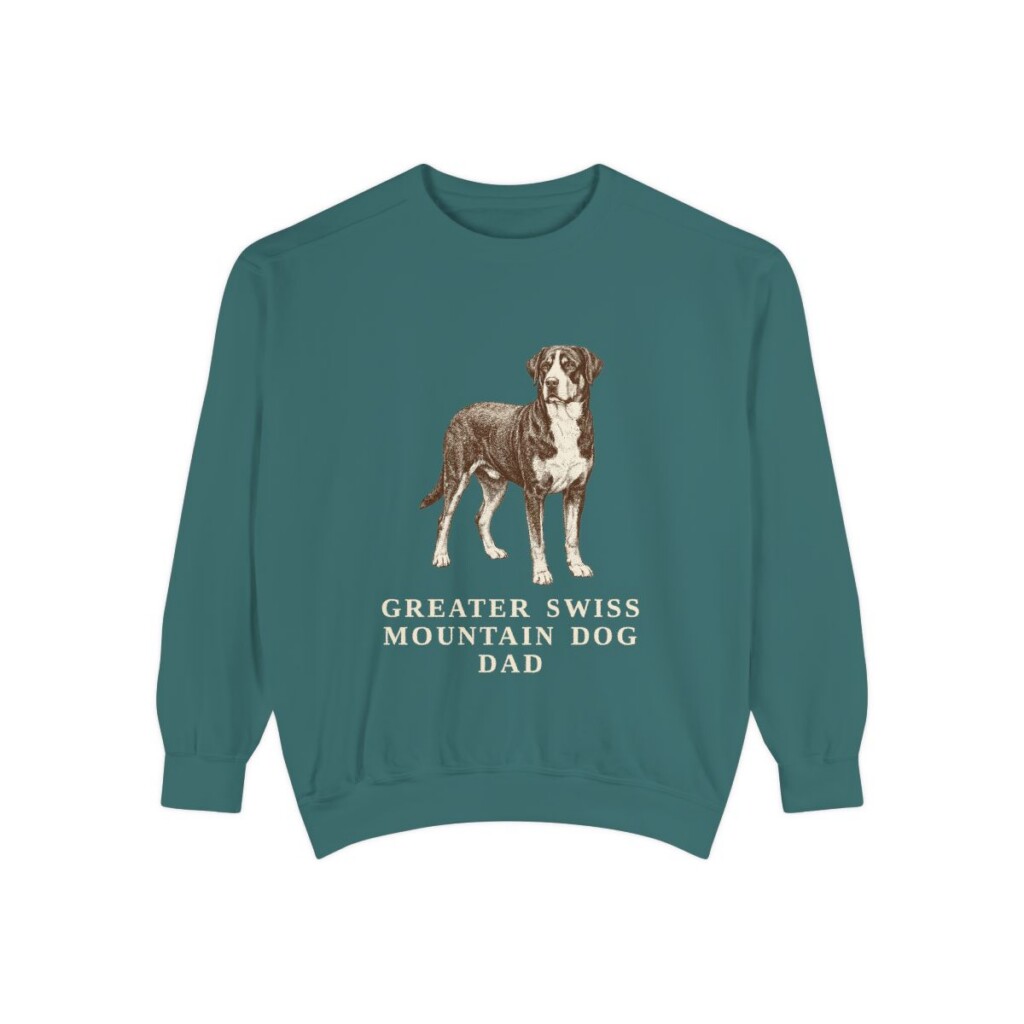 greater-swiss-mountain-dog-sweatshirt-dad-blue-spruce Greater Swiss Mountain Dog Dad Sweatshirt, Blue Spruce, front view