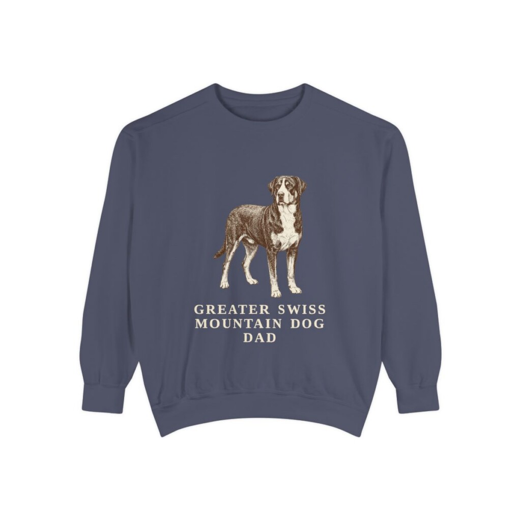 greater-swiss-mountain-dog-sweatshirt-dad-denim Greater Swiss Mountain Dog Dad Sweatshirt, Denim, front view