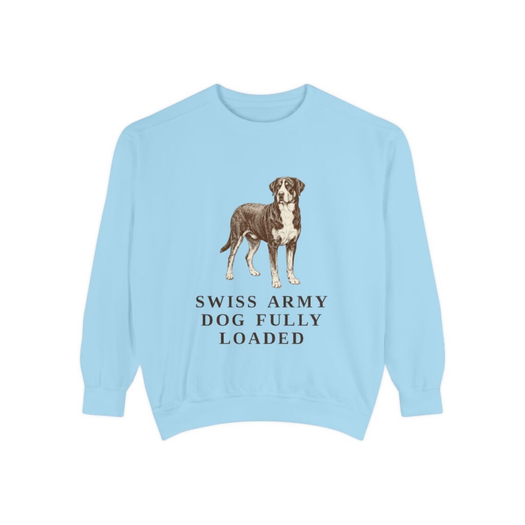 Greater Swiss Mountain Dog Humor Sweatshirt, Chambray, front view