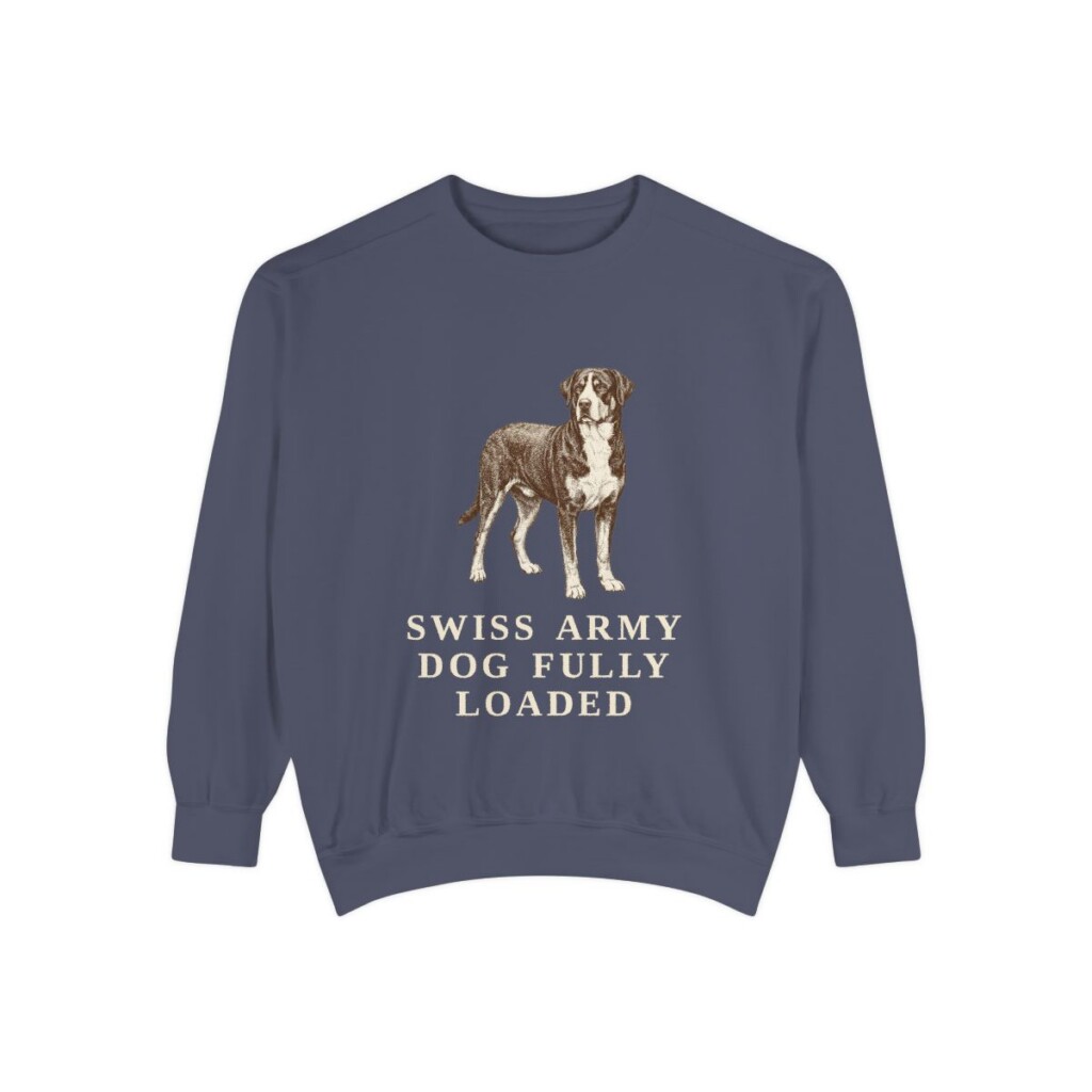Greater Swiss Mountain Dog Humor Sweatshirt, Denim, front view