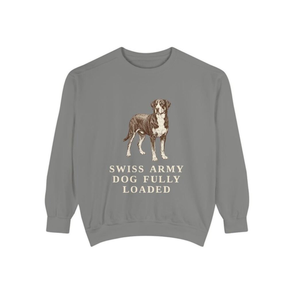 Greater Swiss Mountain Dog Humor Sweatshirt, Grey, front view