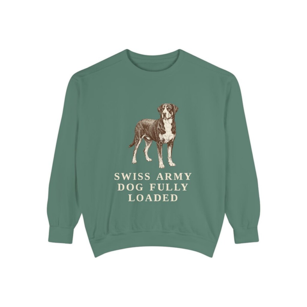 Greater Swiss Mountain Dog Humor Sweatshirt, Light Green, front view