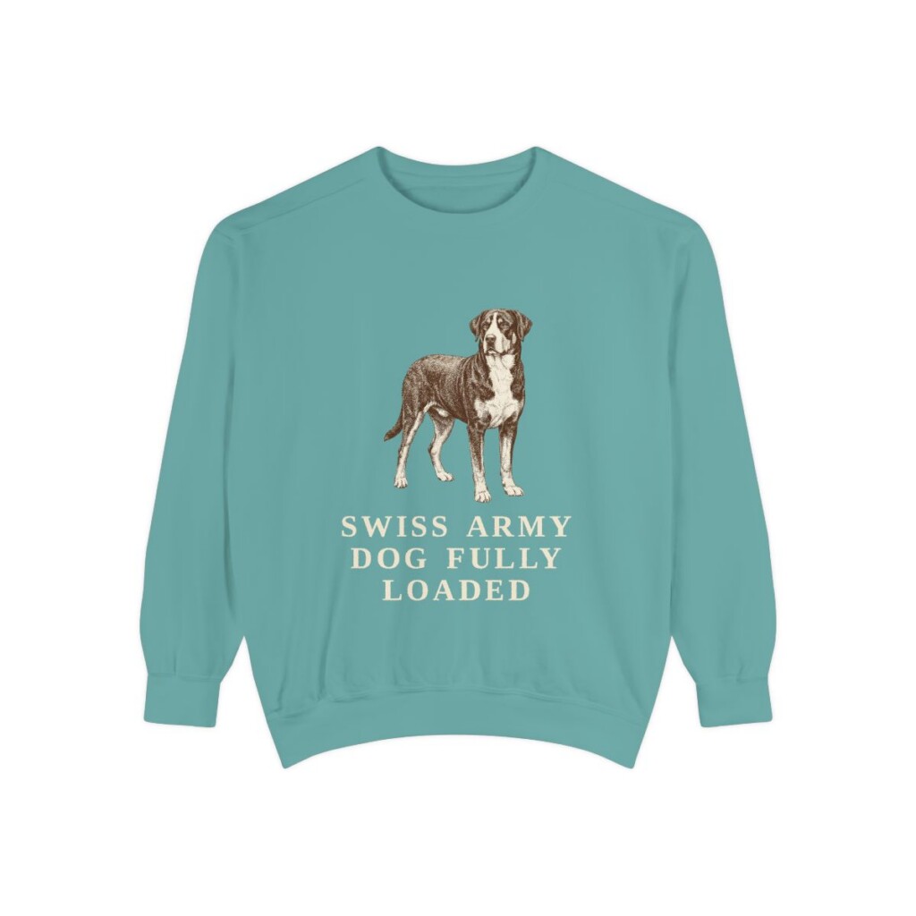 Greater Swiss Mountain Dog Humor Sweatshirt, Seafoam, front view