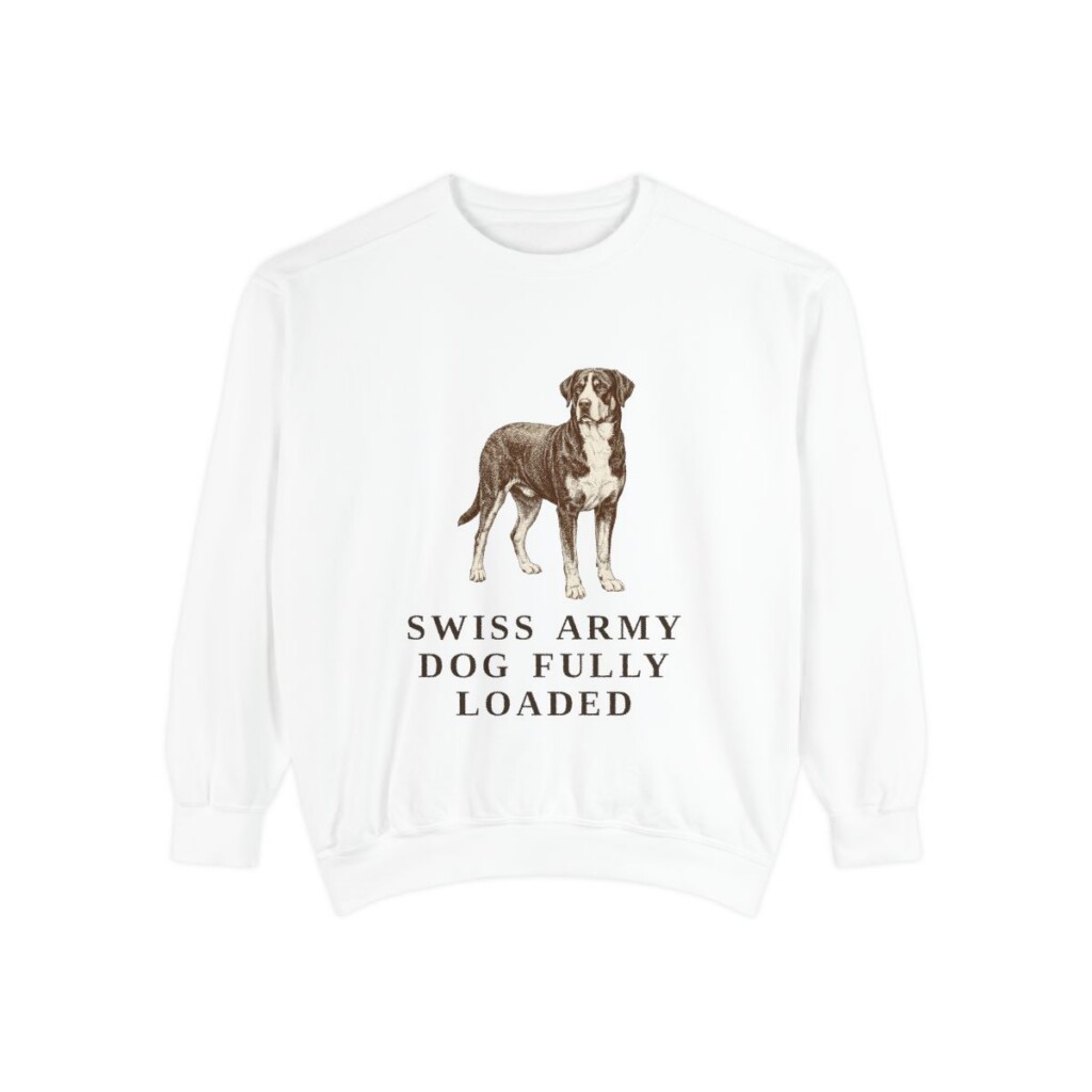 Greater Swiss Mountain Dog Humor Sweatshirt, White, front view