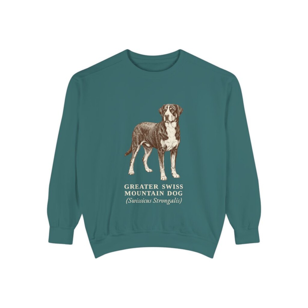 Greater Swiss Mountain Dog Latin Sweatshirt, Blue Spruce, front view