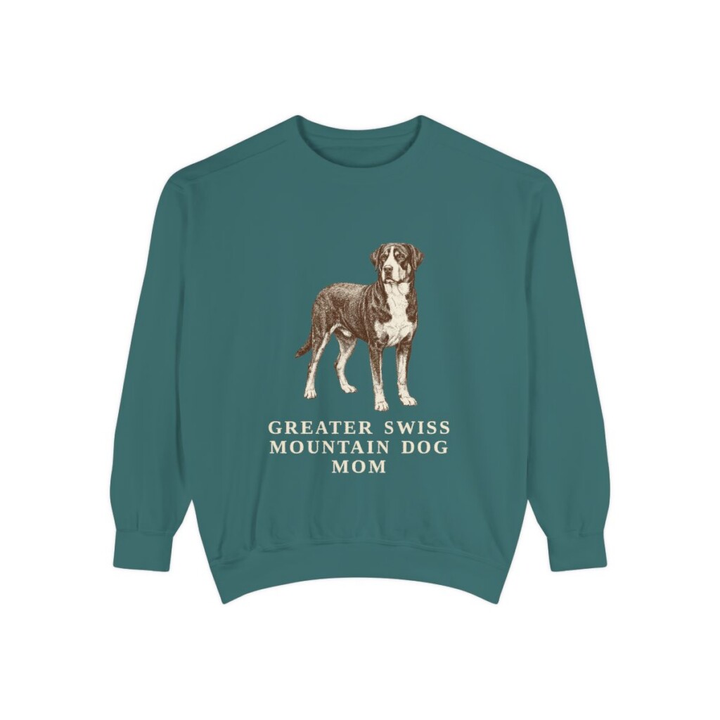 greater-swiss-mountain-dog-sweatshirt-mom-blue-spruce Greater Swiss Mountain Dog Mom Sweatshirt, Blue Spruce, front view